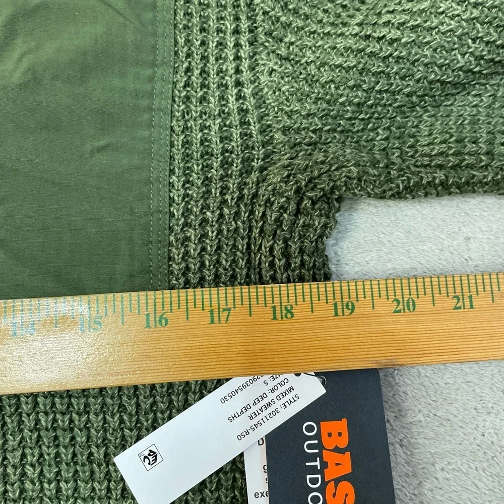 NWT Bass Outdoor Mixed Sweater Men's S Green Cotton Waffle Knit 1/4 Zip